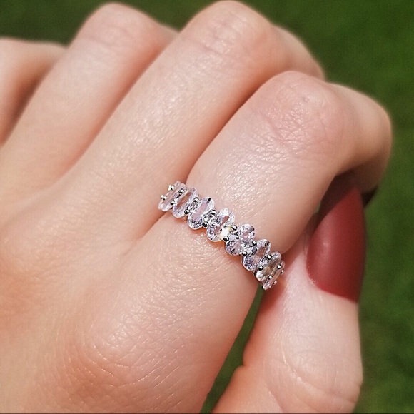 .925 Sterling Silver Oval CZ Eternity Band Ring - Picture 2 of 9